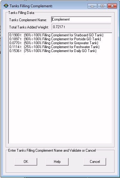 Tanks Filling Complement Dialog Box